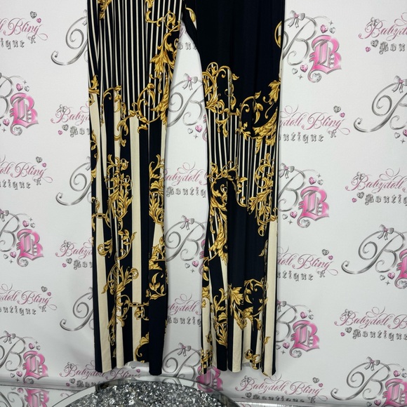 Win win apparel pants baroque striped black gold ornate stripes stretchy comfy - Picture 4 of 13